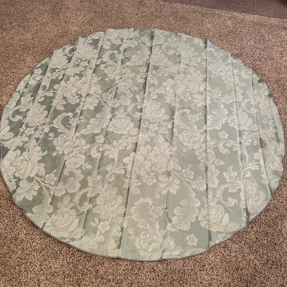 Burlington Round Tablecloth Sage Green Floral Damask Rope Trim 69 Inch USA Made